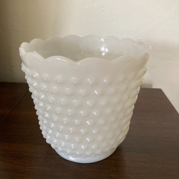 Accents Vintage Fire King White Milk Glass Hobnail Scallop Edge